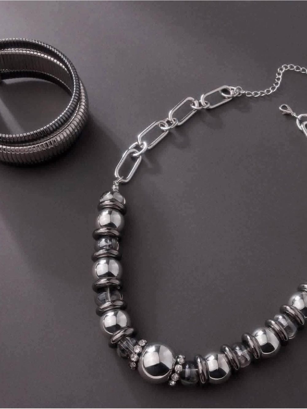 paparazzi Silver-Tone Mixed Bead & Link Necklace Set